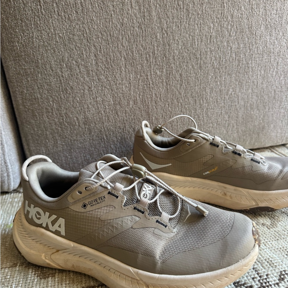 Hoka Taupe and Beige Running Shoes